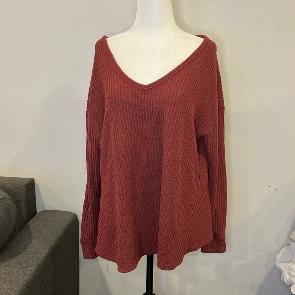 American Eagle Waffle Knit Long‎ Sleeve Tie Back